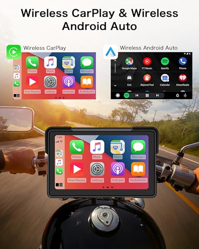 7 Inch Motorcycle Carplay GPS Navigation System with Apple Carplay and Android Auto Portable HD Screen with Dual Bluetooth...