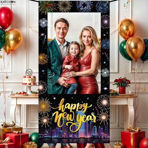 KatchOn, New Years Photo Booth Frame Banner - Large, 74x36 Inch | Happy New Year Photo Booth Frame, New Years Eve Party Su...