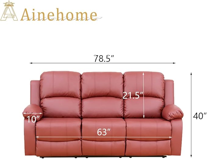 A Ainehome Living Room Furniture Set Leather Recliner Sofa Set Loveseat Chair Furniture Sofa Set for Living Room/Small Space/Rv/House/Office/Theater Seating (A-Red Leather, Sofa(3seater))