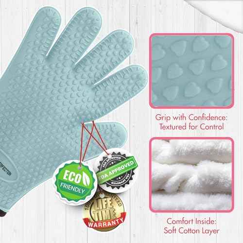 KITCHEN PERFECTION Silicone Smoker Oven Gloves For Women -Extreme Heat Resistant BBQ Gloves -Handle Hot Food Right on Your Smoker Grill Fryer|Waterproof Oven Mitts Grill Gloves |Superior Set+3 Bonuses