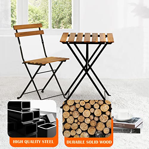 3-Piece Wood Patio Bistro Set Outdoor Furniture Set Bistro Table Set Patio Bistro Set Small Patio Table and Folding Chairs...
