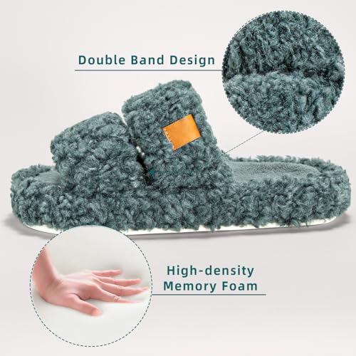 House Slippers for Women Fuzzy Open Toe Soft Comfy Bedroom Shoes for Indoor Outdoor