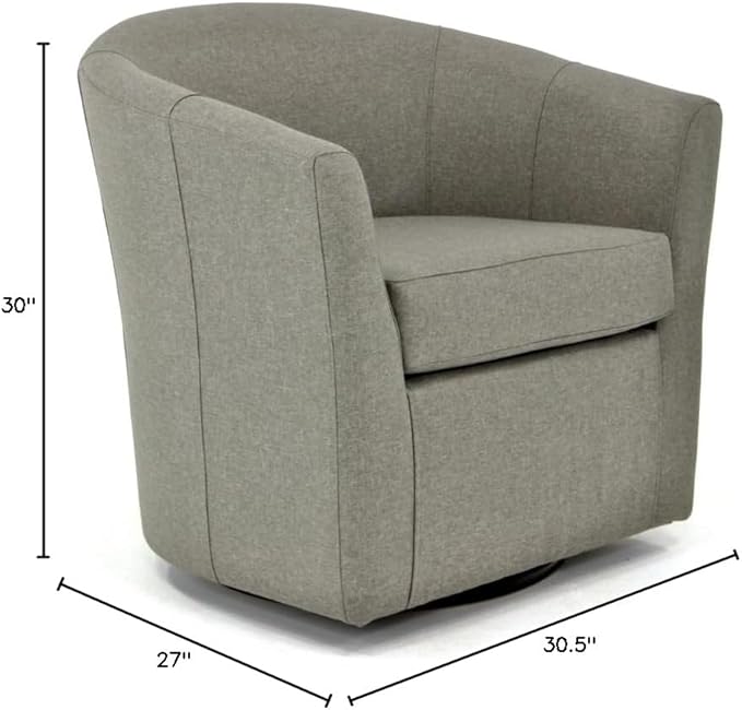 Pemberly Row Traditional Fabric Swivel Club Chair in Gray Finish