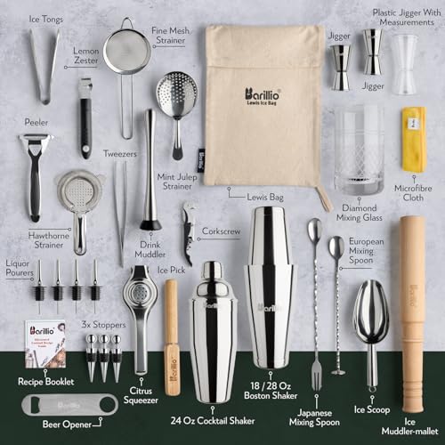 Barillio Bar Tool Set Pro Edition - Stainless-Steel Cocktail Shaker Set - Mixology Bartender Kit w/Boston Shaker, Drink Mi...