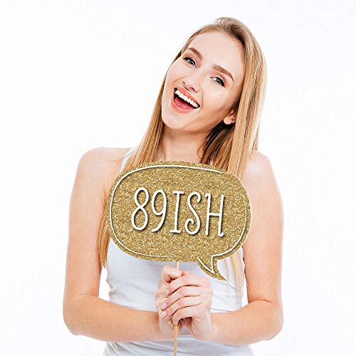 Big Dot of Happiness Chic 90th Birthday - Pink, Black and Gold Party Photo Booth Props Kit 20 Count