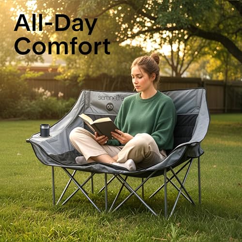 Camping Loveseat for Couples, Friends & Families, Double Camping Chair, Foldable Two Person Camping Chair for Campfire Nig...