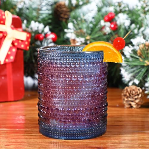KMIGRUAN Hobnail Drinking Glasses Set of 6,12oz Blue Vintage Glassware,Cocktail Glasses,Embossed Glass Cups,Water Tumbler ...