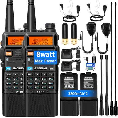 BAOFENG UV-5R 8W Ham Radio Handheld Long Range with 3800mAh Type-C Charging Port Battery, UV5R Rechargeable Handheld Walkie Talkie, Dual Band Two Way Radio for Adults (2 Pack)