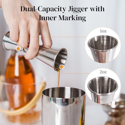X Home Cocktail Shaker Set, Professional 4-Piece Bartender Kit with Boston Shaker, Hawthorne Strainer, Double Measuring Co...