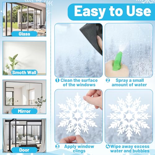 116PCS Christmas Decorations, 9 Sheets Christmas Window Clings, Snowflake Window Clings Decals, Double Sided Xmas Snowflak...