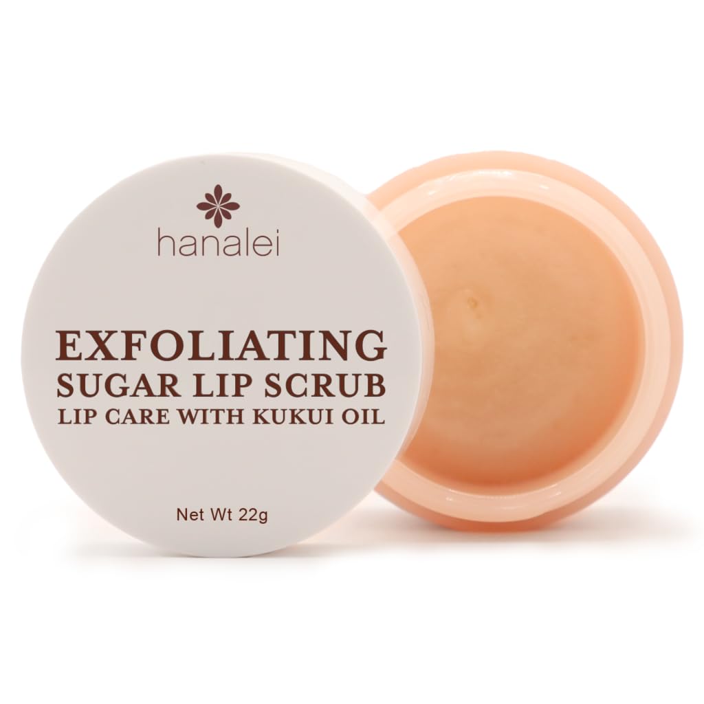 Hanalei Vegan Sugar Lip Scrub Exfoliator - Hawaiian Cane Sugar, Kukui Oil & Shea Butter for Smooth, Hydrated Lips - Natural, Cru