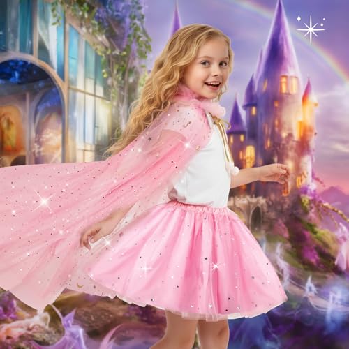 Meland Princess Dress up Clothes for Girl, Princess Cape with Kid Crown Toys, Birthday Gifts for Toddler Girls 3,4,5,6,7,8