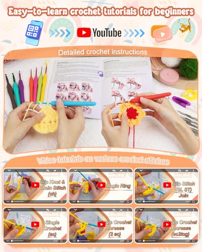 Coopay Crochet Kit Beginners Crochet Hook Set with Crochet Yarn,58PCS Portable Crochet Set Ergonomic Crochet Hooks Travel ...