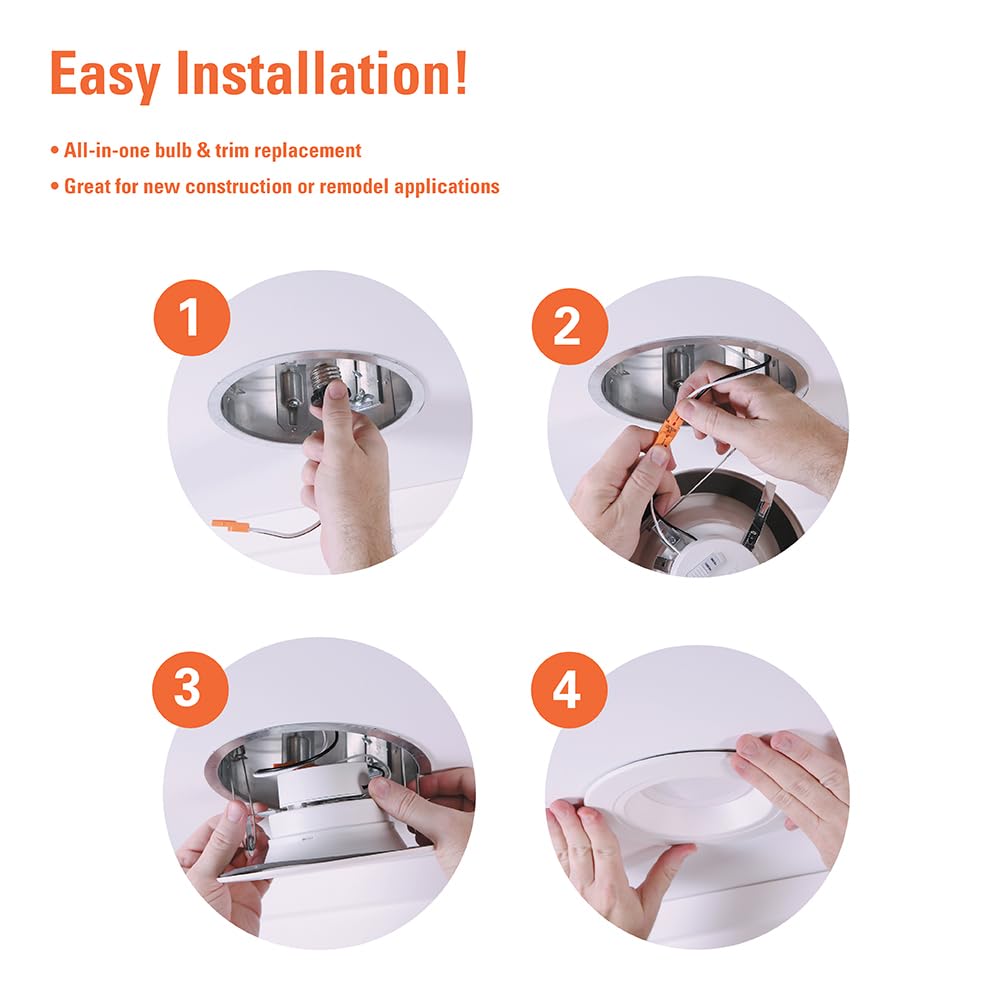 HALO 5/6 inch LED Recessed Light Trim with Selectable Color Temperature 2700K-5000K Dimmable Wet Location Indoor Outdoor Downlight Retrofit RL56069FSD2W1EWH