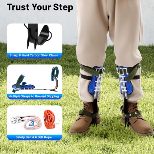 WINNIESHOP Tree Climbing Spikes Tree Climbing Gear with Gloves, Spare Straps, 330lbs Load Adjustable Tree Climbing Kit for...