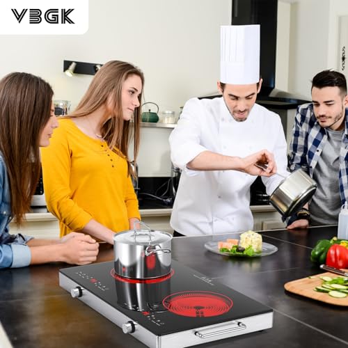 VBGK Electric Cooktop,110V 2400W Electric Stove Top with Knob Control,9 Power Levels, Kids Lock & Timer,LED touch control,...