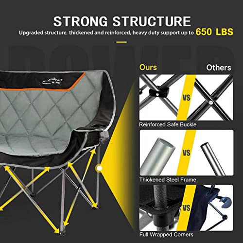 FAIR WIND Oversized Fully Padded Camping Chair Folding Loveseat Camping Couch Double Duo Chair Heavy Duty Quad Fold Arm Ch...
