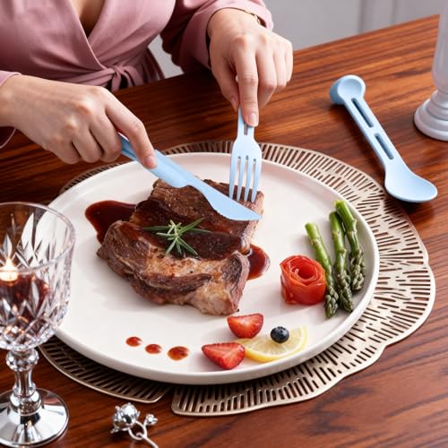 3-in-1 Portable Cutlery Set, Compact Reusable Fork Spoon Knife Combo, Eco-Friendly Travel Utensils, Outdoor, Camping, and ...