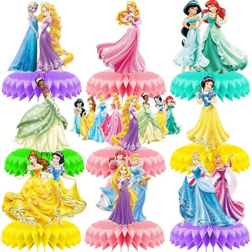 For Disne Princess Birthday Party Supplies, 9Pcs Honeycomb Centerpieces for Princess Party Decorations, Double Sided Table...