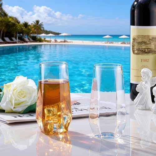 Goodluck 48 Clear Pack Diamond Unbreakable Stemless Plastic Glasses 9 Oz BPA-Free, Durable Disposable Wine/Champagne Flute...