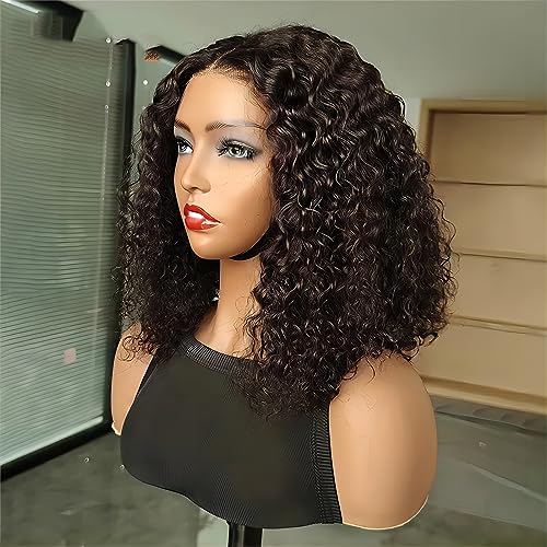 ISEE Wear and Go Glueless Wigs Bob Wigs Human Hair Pre Plucked Water Wave Lace Front Wigs Human Hair Upgraded No Glue Transparent Lace Closure Wigs Human Hair for Women Natural Black 14 Inch