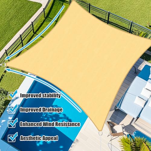 Amagenix Sun Shade Sail 16'X20' Curved Edge Outdoor Shade Canopy Sand Breathable 95% UV Block Shade Cloth for Patio Garden...