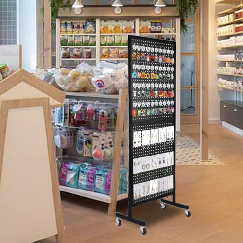 NectaCol 2'x 5' Standing Pegboard Display with T-Base, Pegboard Display Stand with Wheels, Metal Peg Board Display Rack, A...