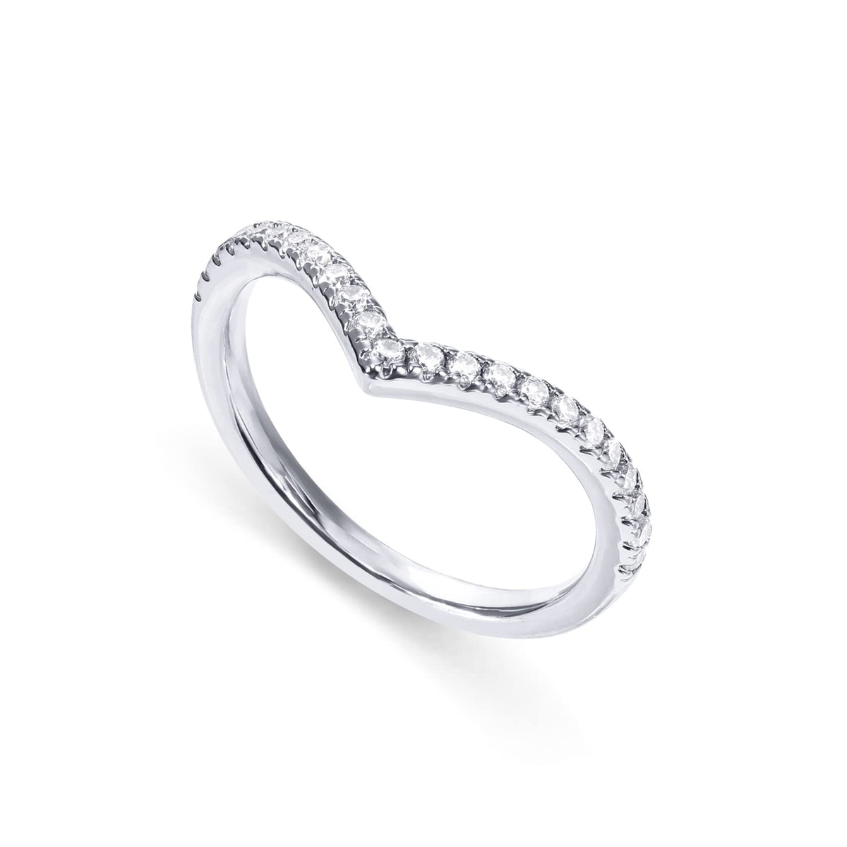 PAVOI 14K Gold Plated Sparkling Wishbone 'V' Ring for Women with Cubic Zirconia (White Plated, 7)