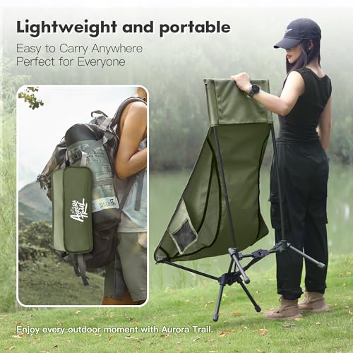 AuroraTrail High Back Folding Camping Chair with Pillow – Lightweight Portable Outdoor Chair with Cup Holder & Carry Bag, ...