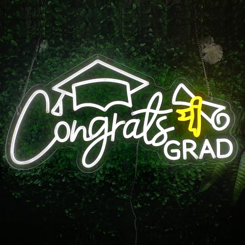 Congrats Grad Neon Sign Congrats Neon Lights Signs for Wall Decor with Dimmable Backdrop LED Light Up Signs for Party, Pho...