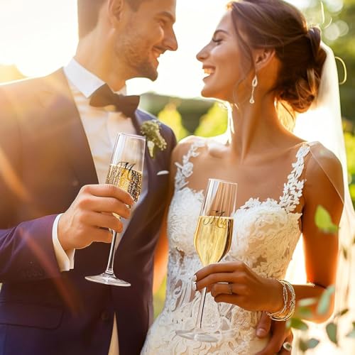 Mfacoy Mr. & Mrs. Champagne Flute Set, Wedding Decor - His and Hers, Wedding Toasting Glasses for Engagement Celebrations,...