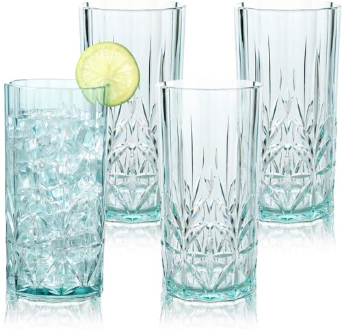 BELLAFORTE Shatterproof Tritan Plastic Tall Tumbler, Set of 4, 18oz - Myrtle Beach Drinking Glasses - Unbreakable Drinking...