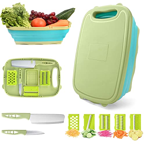 Camping Cutting Board, HI NINGER Collapsible Chopping Board with Colander, 9-In-1 Multi Chopping Board Kitchen Vegetable W...