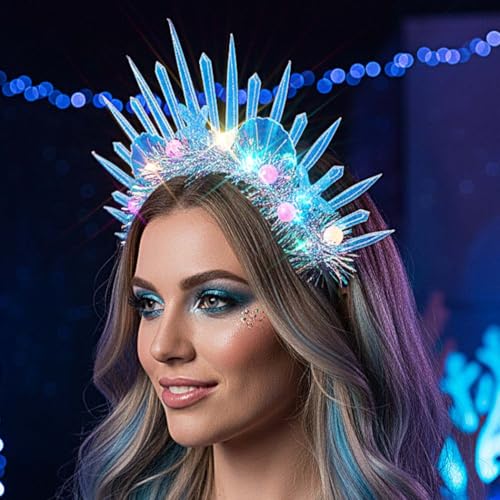 Urieo Shell Light Up Headband Glowing Starfish Hair Band LED Pearl Mermaid Costume Hair Accessories for Women