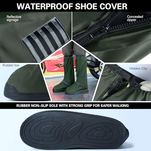 iCreek Waterproof Shoe Covers Reflective Rain Boot Foldable Non-Slip Protective Overshoes for Rainy Day, Hiking, Outdoor