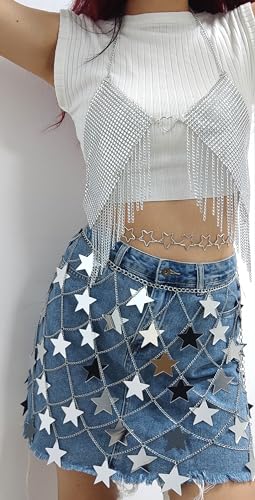 Mirror Star Chain Belt Sparkly Body Chain Sequin Skirt Rave Belt Waist Costume Jewelry for Women Festival Outfit Dress Dan...