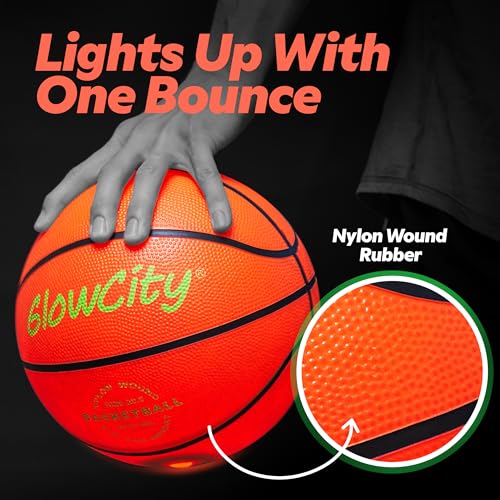 GlowCity Glow in The Dark Basketball - Sizes 5, 6, 7 Light Up Ball for Kids, Teens & Adults - Red Glow for Outdoor Games -...