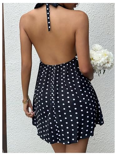 Verdusa Women's Polka Dots Halter Dress Festival Outfits Tie Back A Line Flowy Dresses