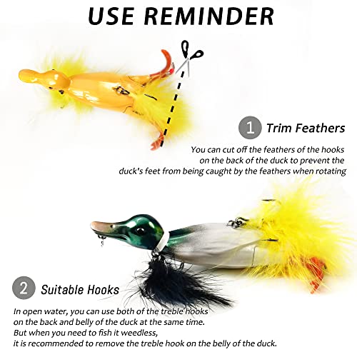 VMSIXVM Duck Lures for Bass Fishing, Realistic Topwater Baby Duckling Baits Floating Artificial Hard Swimbaits for Pike Mu...