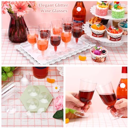 Meanplan 100 Pcs Plastic Wine Glasses with Stem 6oz Plastic Wine Cups for Parties Disposable Stackable, Wedding Picnics(Si...