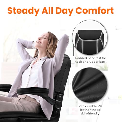 NEO CHAIR Office Desk Computer Chair Ergonomic Executive Mid-Back Leather Gaming Chair with Adjustable Flip-Up Armrests Wh...