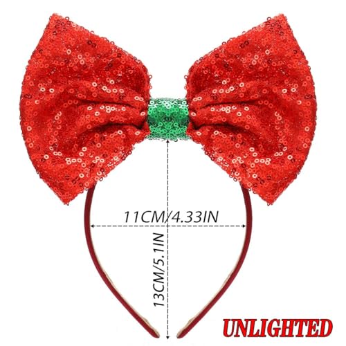 Coridy Light Up Headbands Red Bow Hairband Bling Sequin hair Accessories for Women