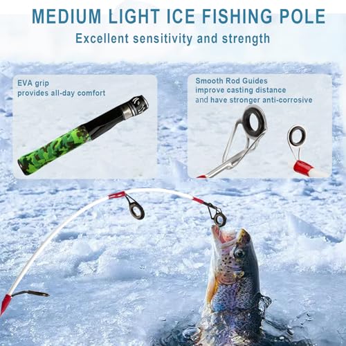 Generic 122Pcs Ice Fishing Rod Reel Combo, 24" Medium Light Ice Fishing Rod Kit with Ice Fishing Jigs, Lures for Trout, Wa...