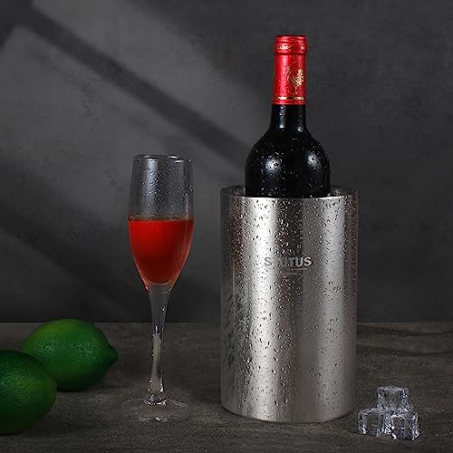 Wine Chiller Bucket, STUTUS Stainless Steel Double Wall White Wine Bottle Cooler Bucket, Insulated Champagne Beer Ice Bucket