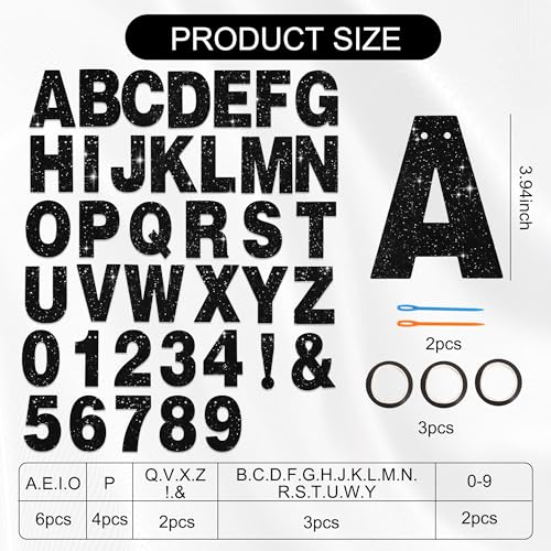 BEISHIDA 116 PCS A-Z Glitter Black DIY Letter Banner Kit Make Your Own Banner，Including 111 Letters and Numbers 3 Rope and...