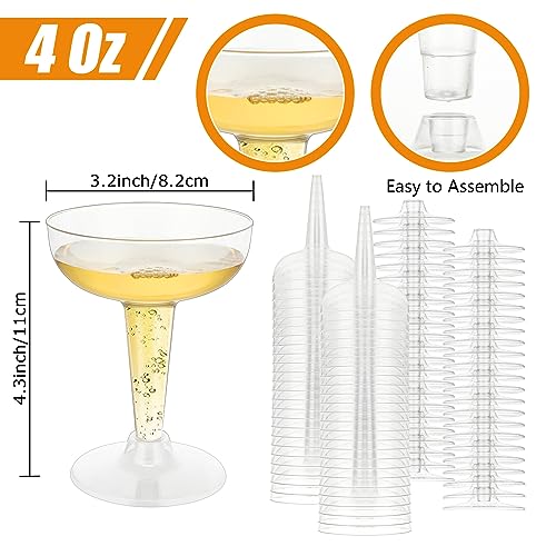 FVIEXE 100 Pack Plastic Champagne Coupe Glasses, Disposable Plastic Party Champagne Glasses, 4 Oz Clear Cocktail Martini M...