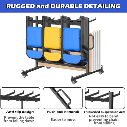 QonicFly Folding Chair Racks for Storage, Heavy-Duty Folding Chair Cart with 550 LBS Capacity for 12 Tables or 42 Chairs, ...