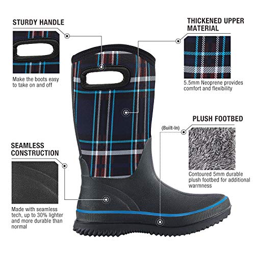 HISEA Women Mud Boots, Neoprene Rubber Garden Shoes Waterproof Mid Calf Rain Boots for Outdoor