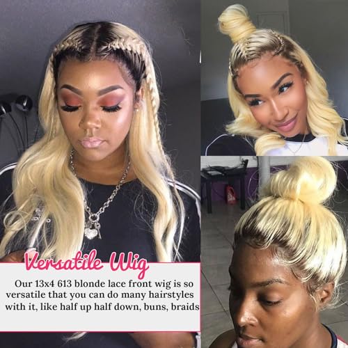 Blonde Ombre Lace Front Wig Human Hair 1B613 13x4 Straight Ombre Human Hair Wigs for Black Women 150% Density Glueless Ombre Blonde Lace Front Wigs with Dark Roots 20 Inch Pre Plucked Hairline