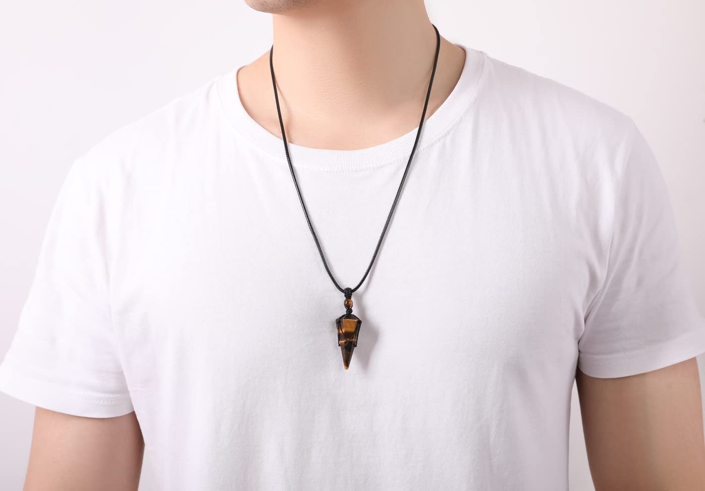 XIANNVXI Tiger Eye Healing Crystal Stone Pointed Necklace Adjustable Black Rope Natural Gemstone Pendant Necklaces Jewelry for M